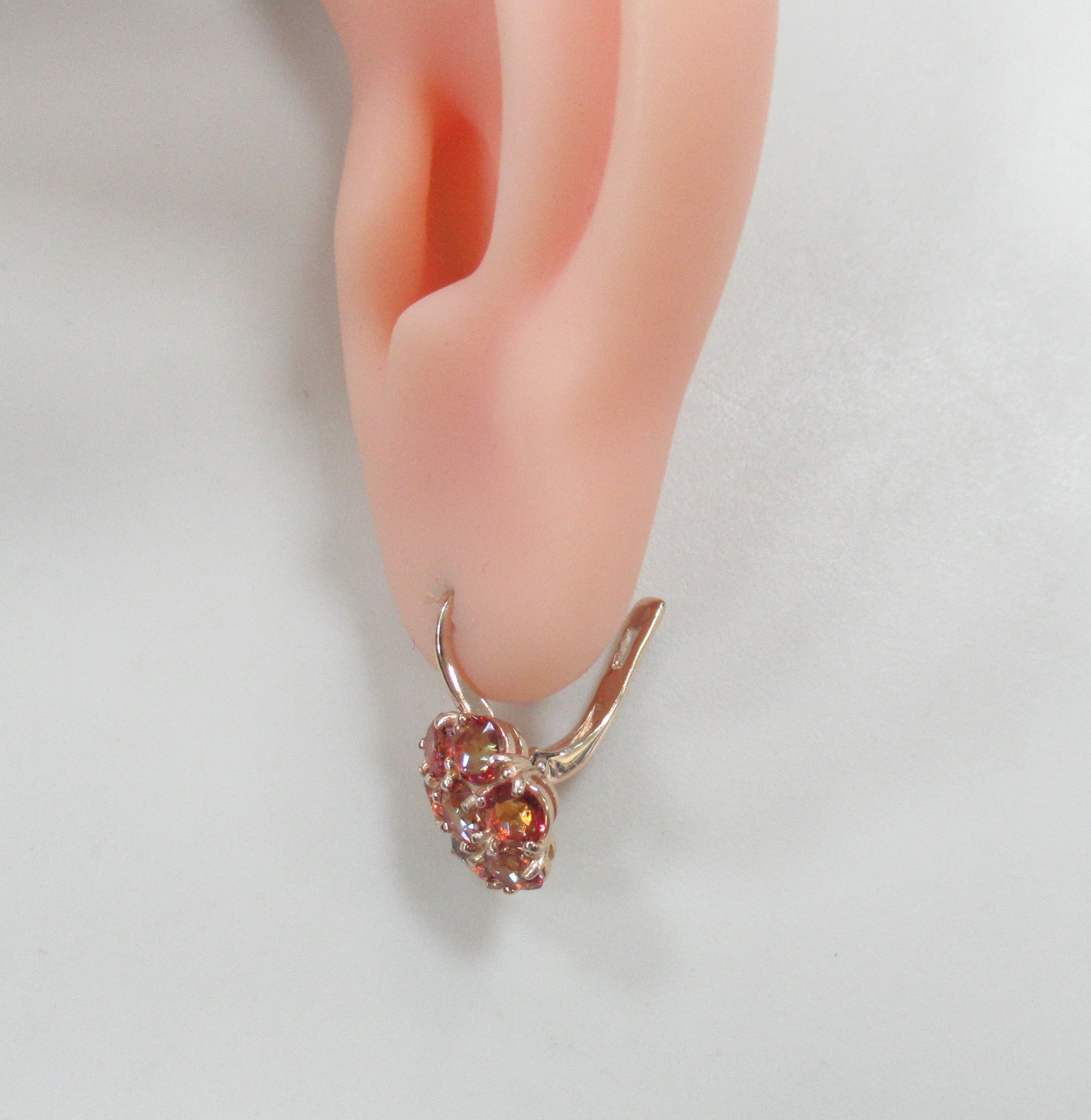 Серебряные серьги с оранжевым горным хрусталем "Цветы"